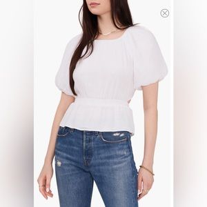 1.State White Puff Sleeve Back Cutout Peplum Top Size Small (4-6) NWT